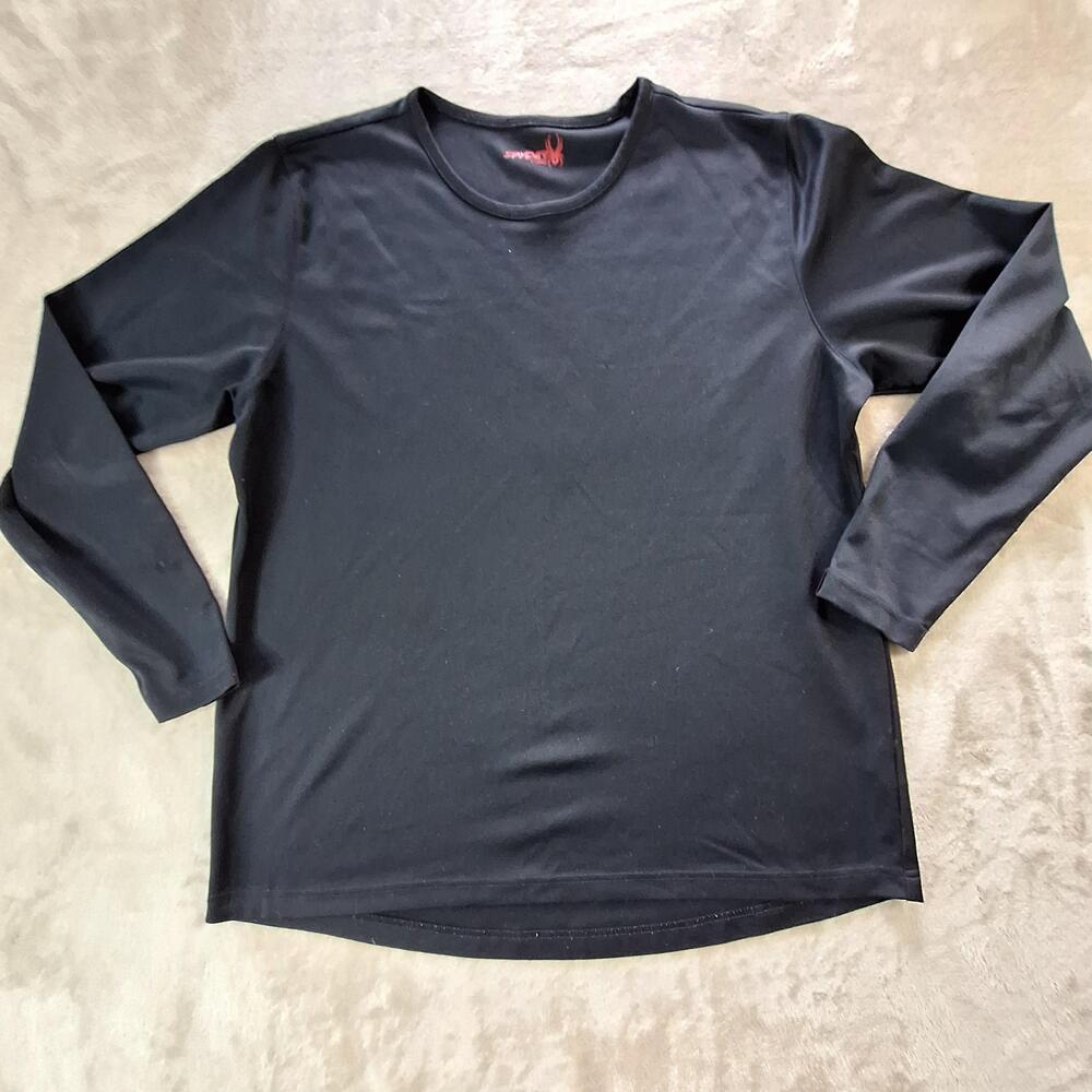 Spyder Shirt Mens XL Black Long Sleeve Performance Polyester Tagless Base Layer